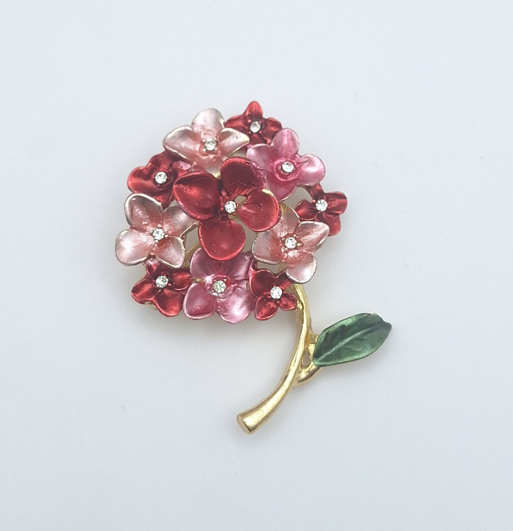 Brooch Pin  Hydrangea Red / Pink Flower Cluster