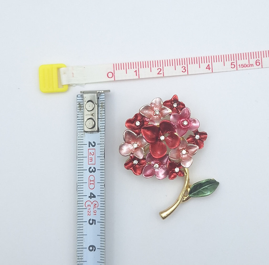Brooch Pin  Hydrangea Red / Pink Flower Cluster