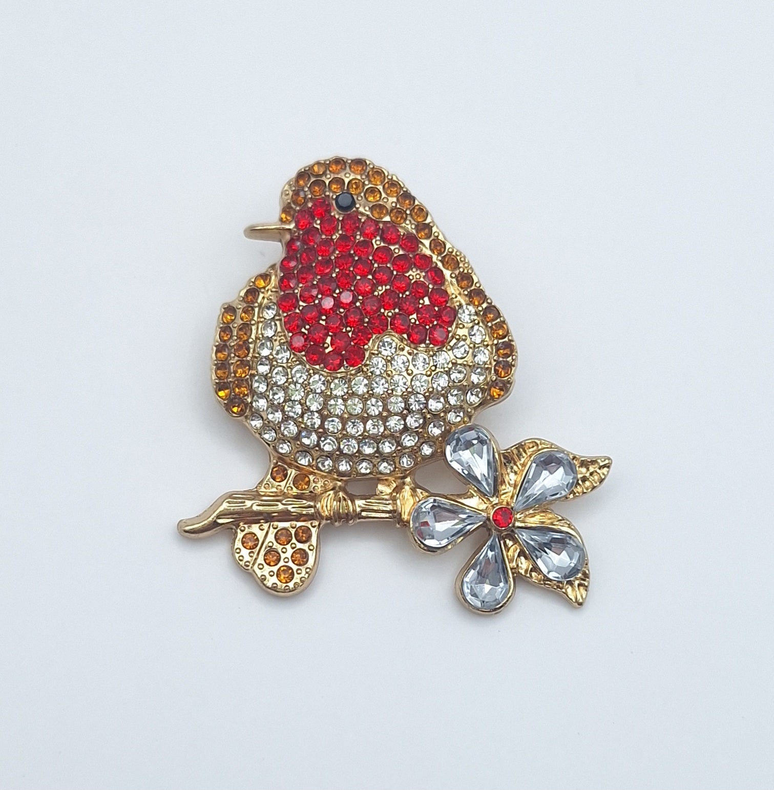 RedBreast Rhinestone Robin Brooch Pin