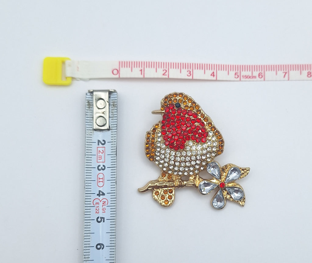 RedBreast Rhinestone Robin Brooch Pin