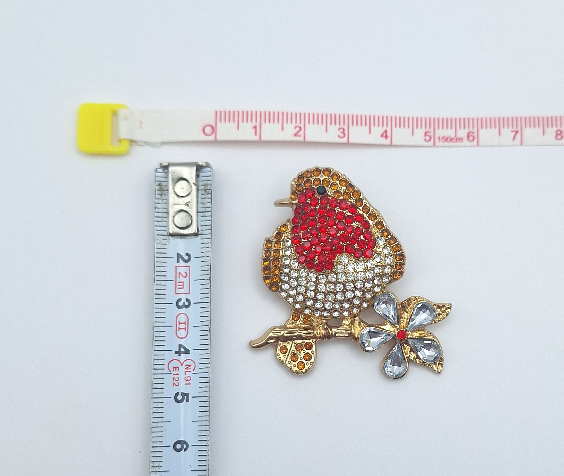 RedBreast Rhinestone Robin Brooch Pin