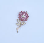 Brooch Pin Alloy Pink Crystal Flower