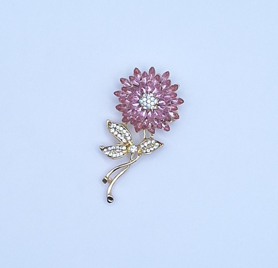 Brooch Pin Pink Crystal Flower