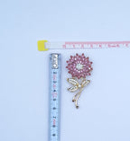 Brooch Pin Alloy Pink Crystal Flower
