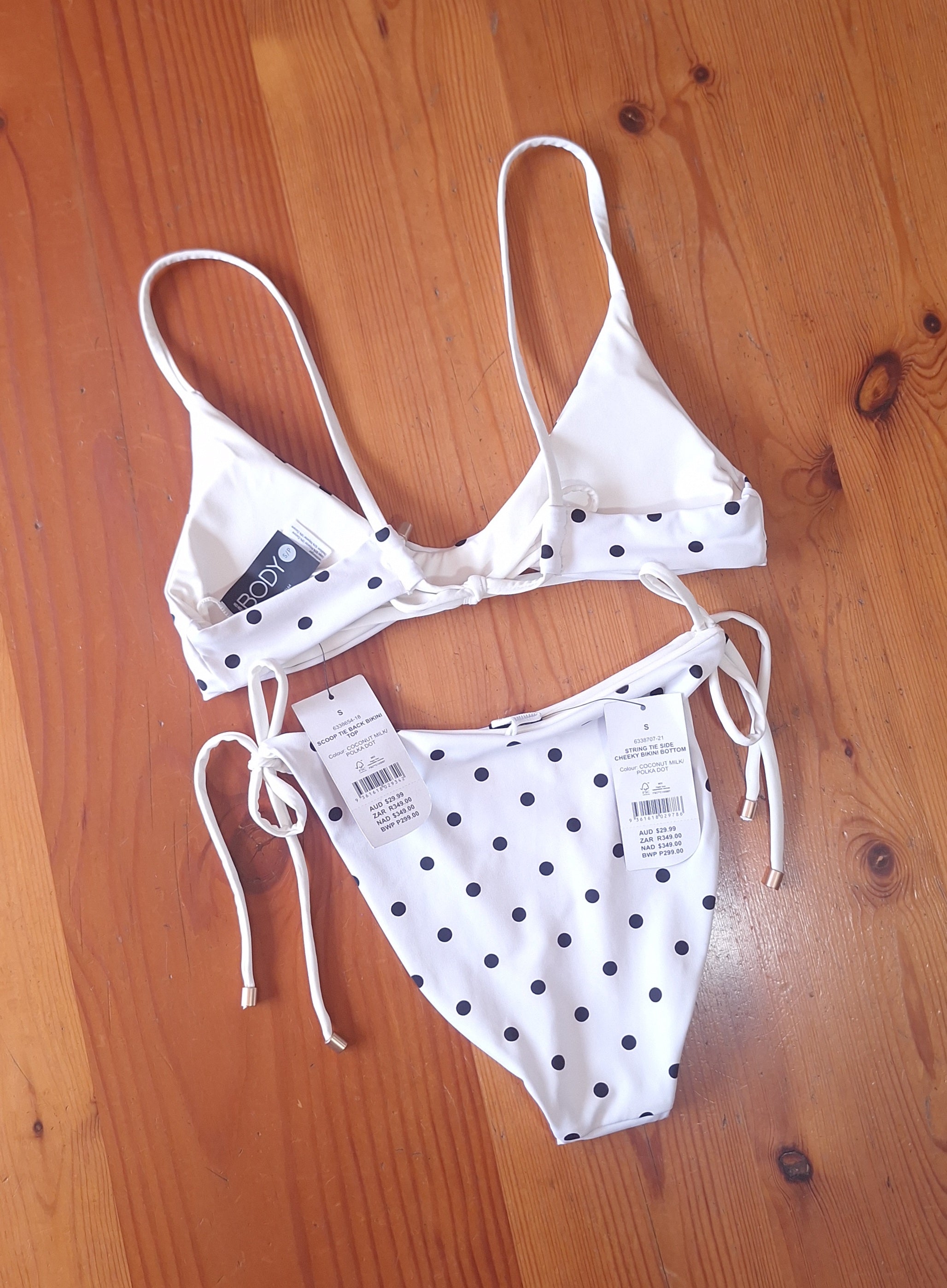 Cotton On Womens Bikini set Scoop Tie Back Bikini Top, String Tie Side Cheeky Bikini Bottom
