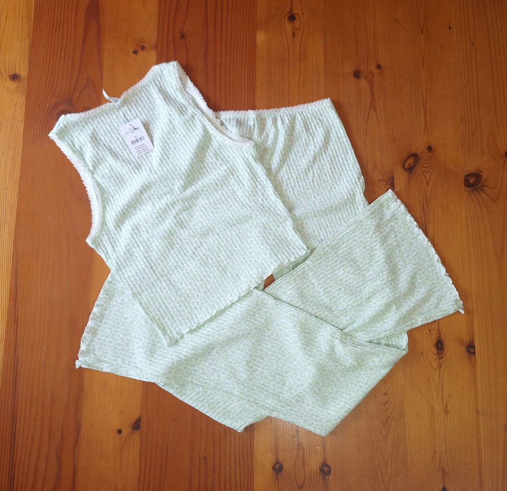 Cotton On  Women's Pajama Set. Waffle Pointelle Ruched Cami ,Waffle Pointelle Flare Bottoms