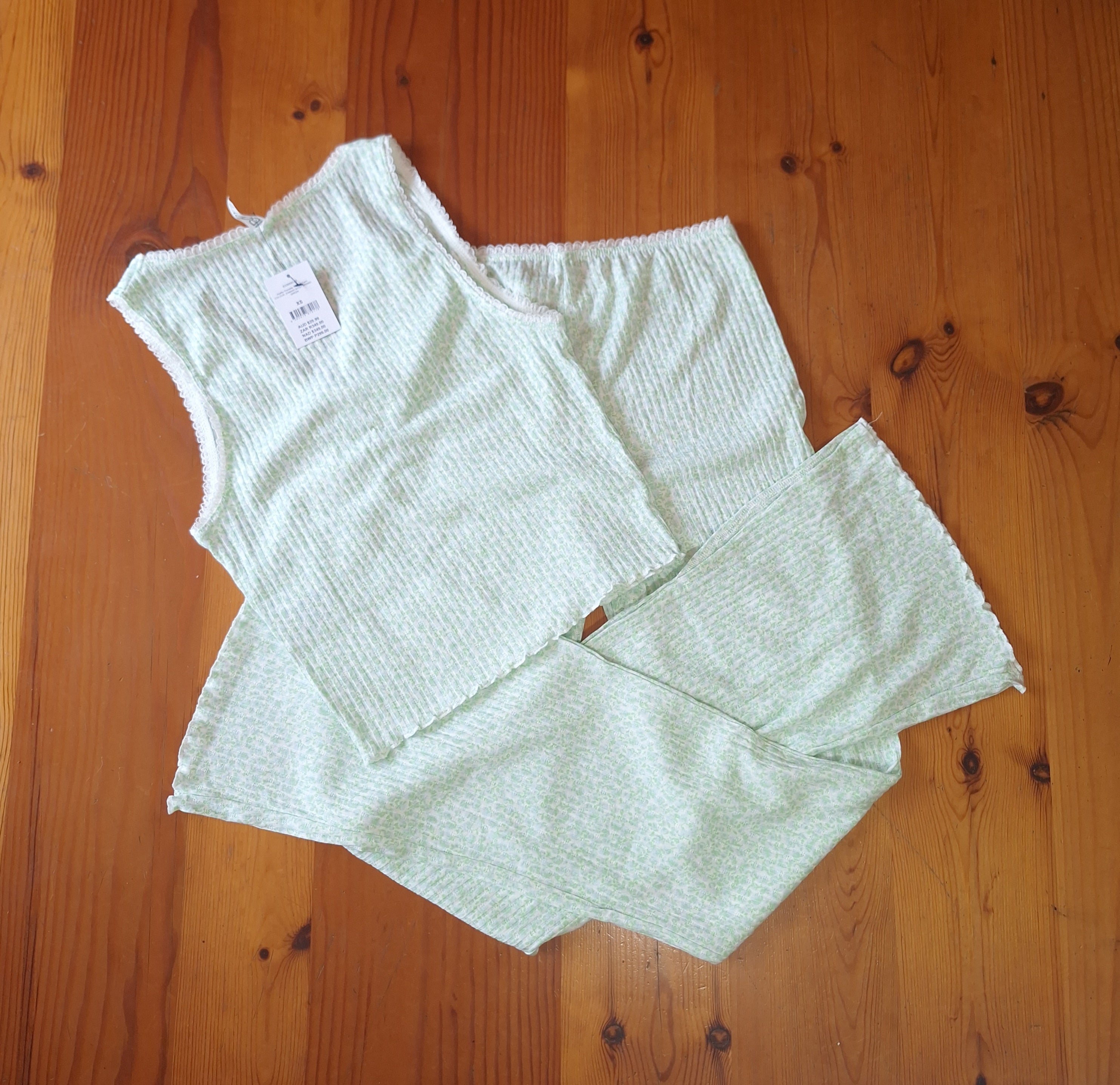 Cotton On  Women's Pajama Set. Waffle Pointelle Ruched Cami ,Waffle Pointelle Flare Bottoms