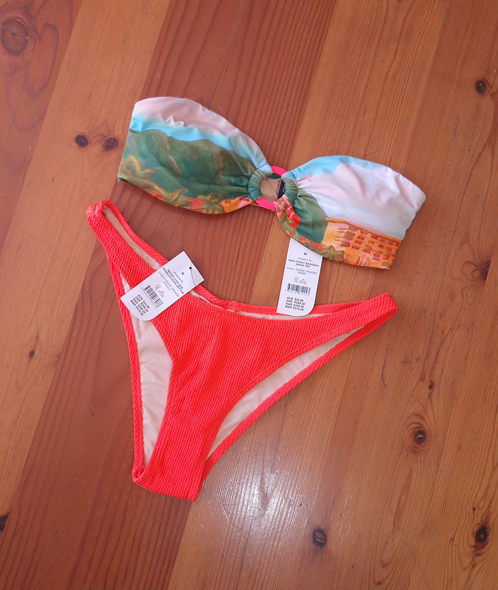 Cotton On Womens Bikini Set.Ring Front Bandeau Bikini Top,Refined High Side Brazilian Bikini Bottom