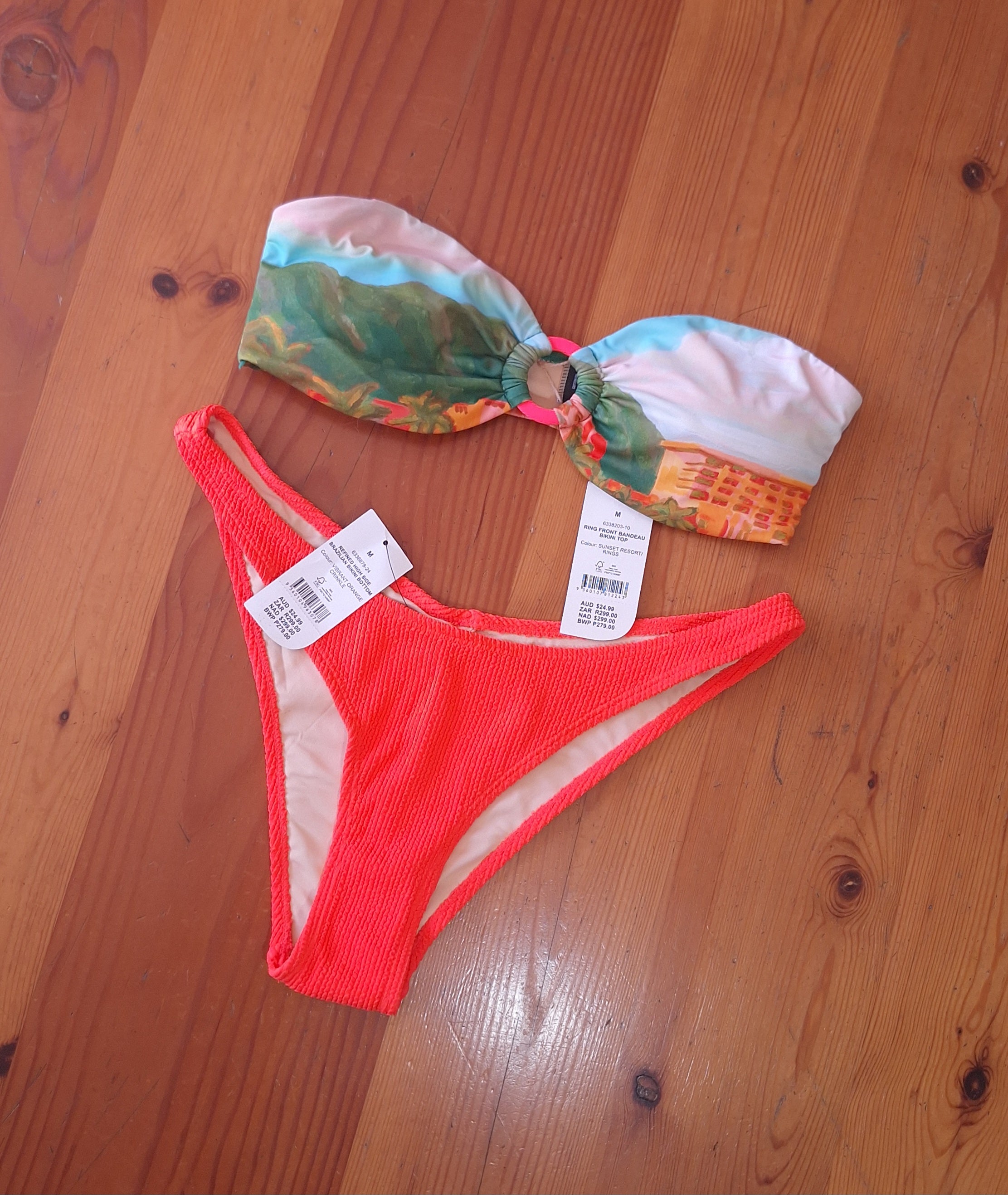 Cotton On Womens Bikini Set.Ring Front Bandeau Bikini Top,Refined High Side Brazilian Bikini Bottom