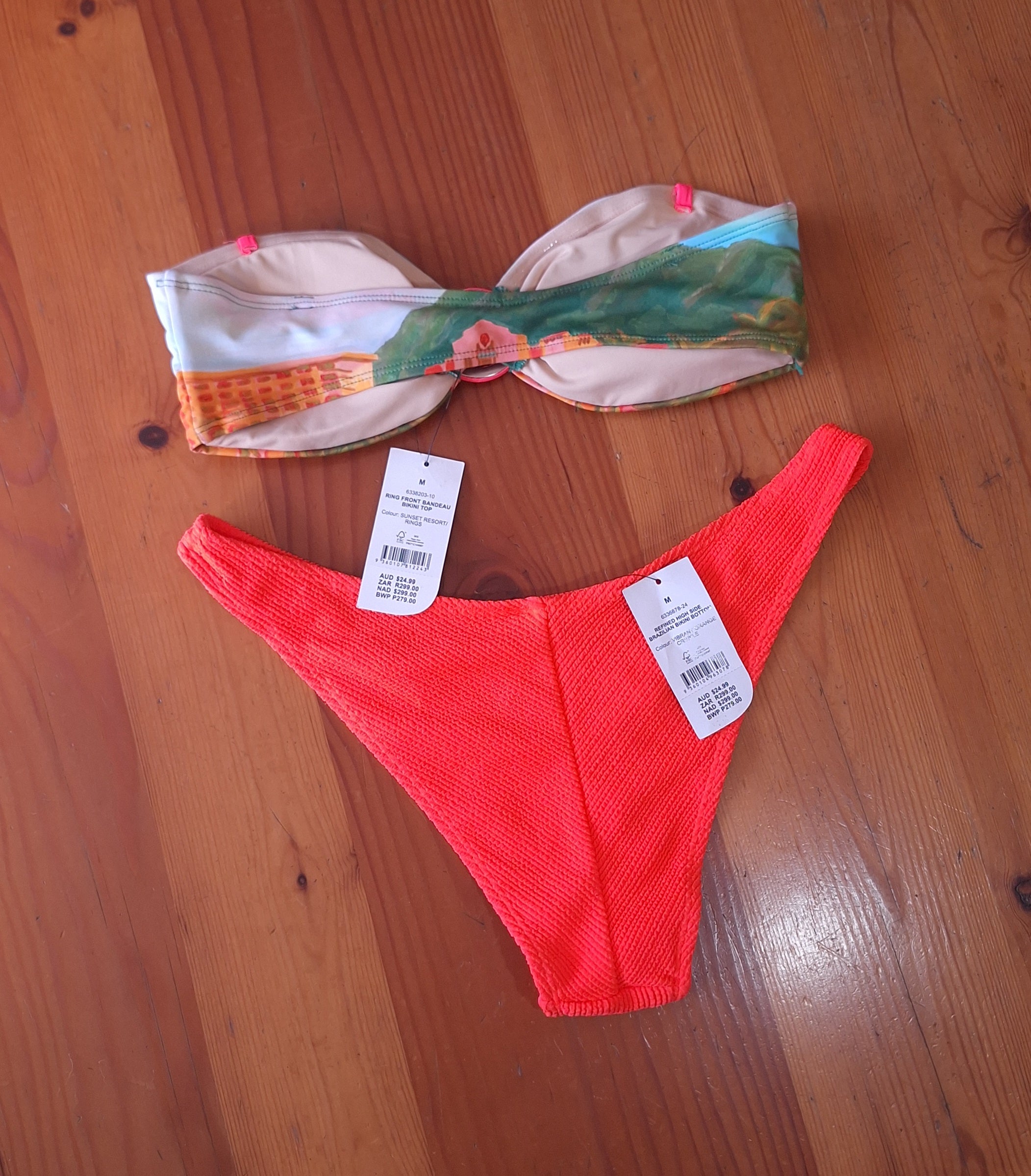 Cotton On Womens Bikini Set.Ring Front Bandeau Bikini Top,Refined High Side Brazilian Bikini Bottom