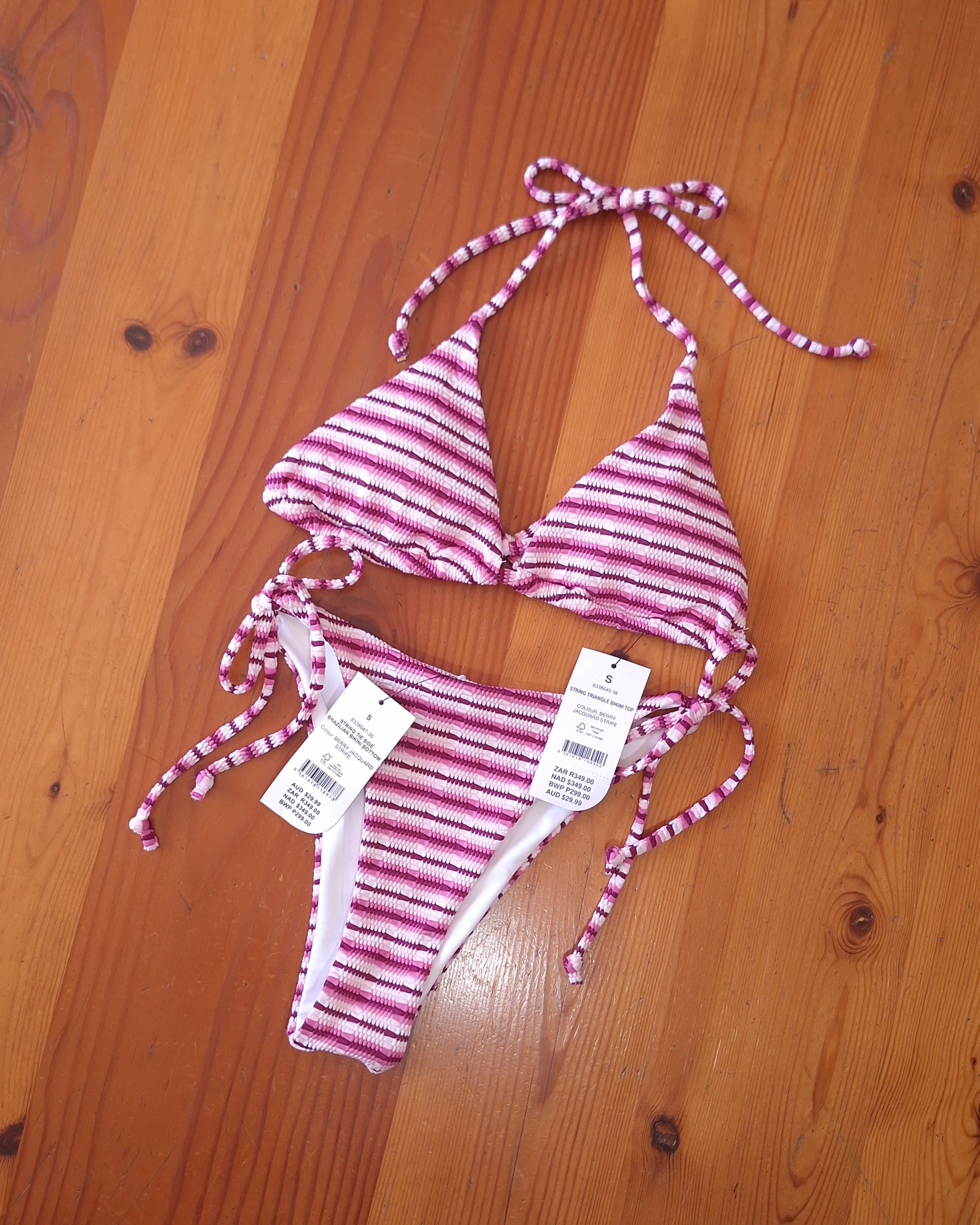 Cotton On Women's Bikini Set String Triangle Bikini Top,String Tie Side Brazilian Bikini Bottom