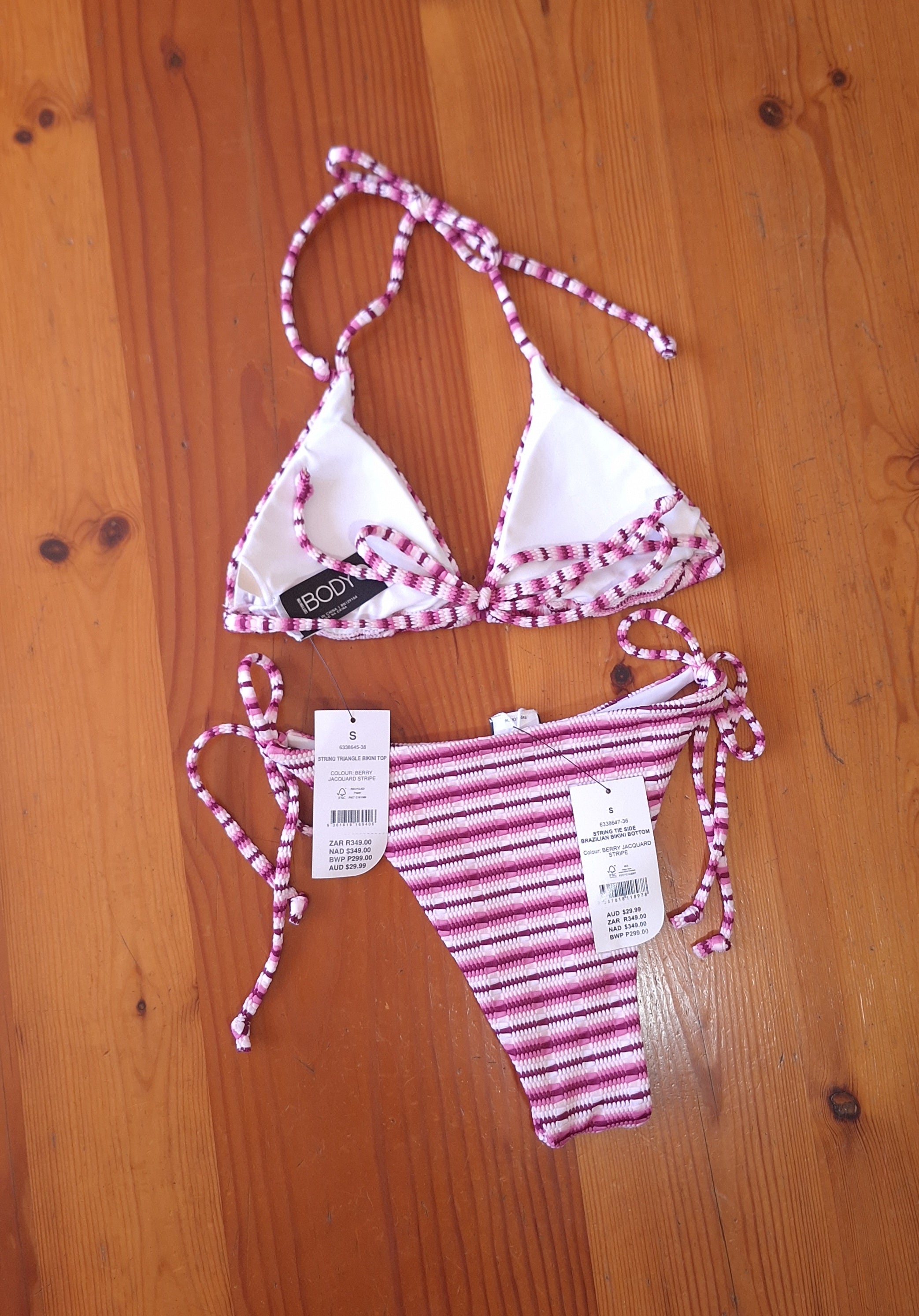 Cotton On Women's Bikini Set String Triangle Bikini Top,String Tie Side Brazilian Bikini Bottom