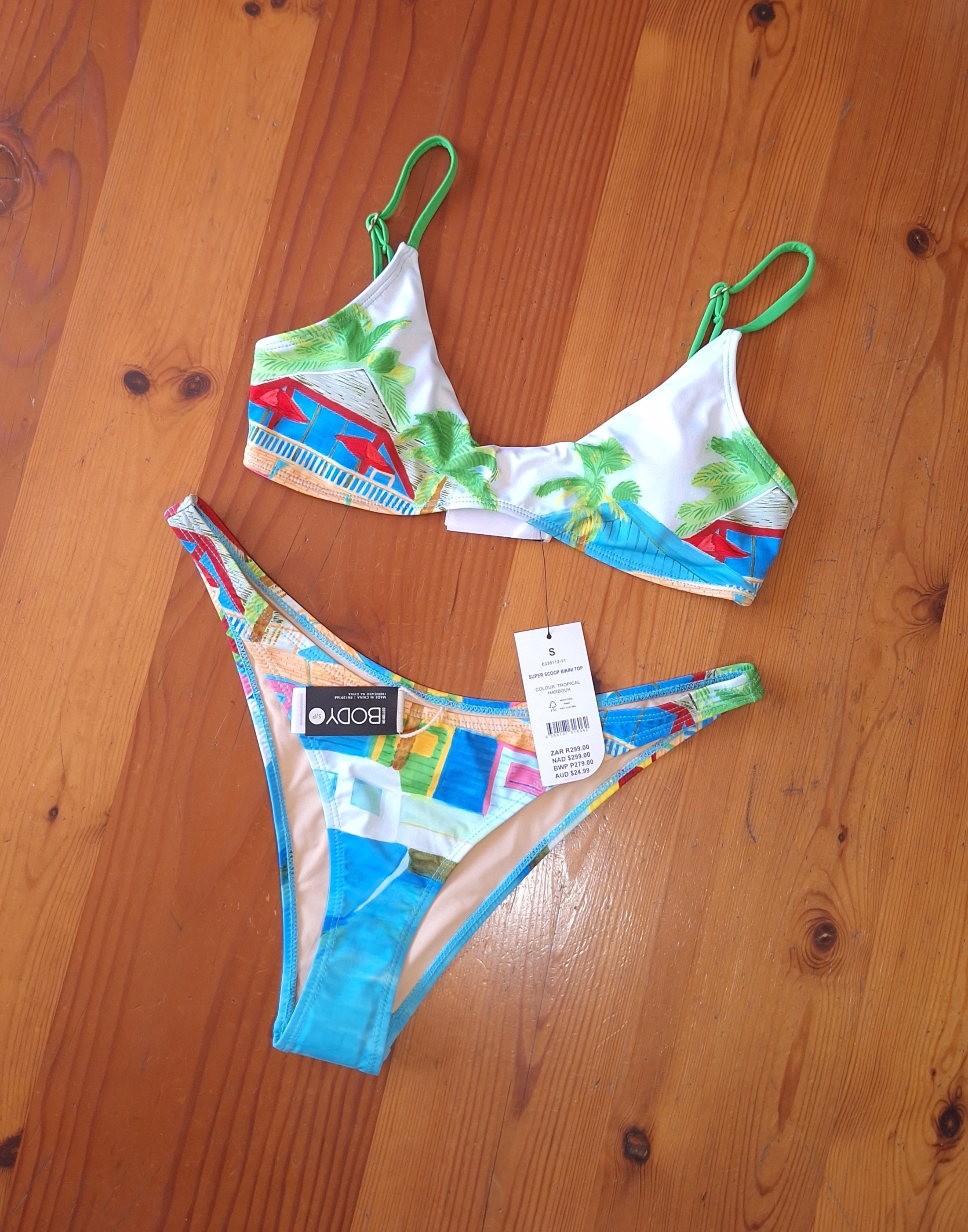 Cotton On Women's Bikini Set Tropical Harbour.Super Scoop Bikini Top,Refined High Side Brazilian Bikini Bottom