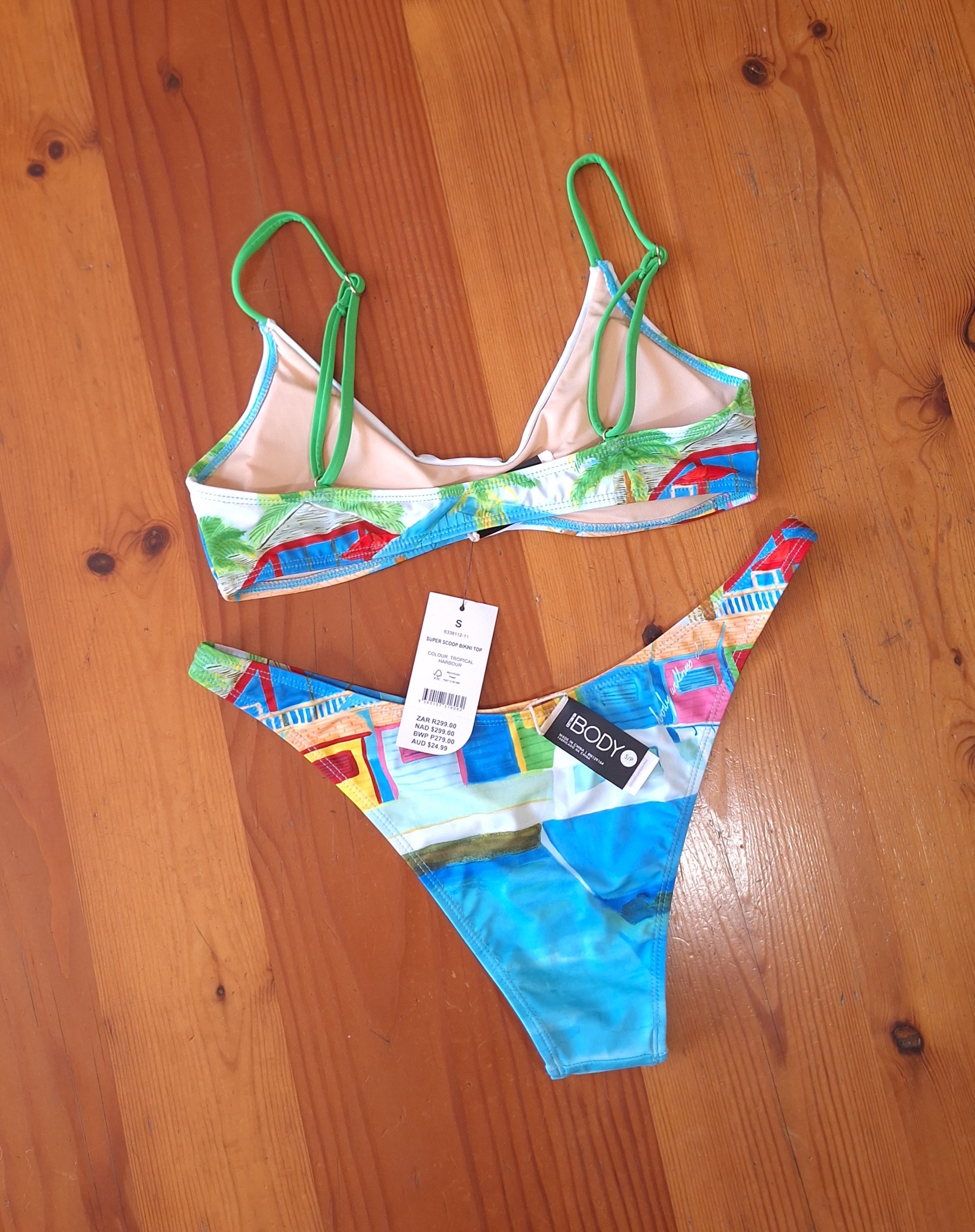 Cotton On Women's Bikini Set Tropical Harbour.Super Scoop Bikini Top,Refined High Side Brazilian Bikini Bottom