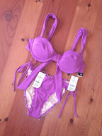 Cotton On Women's Bikini Set RoseBud Crepe. Tie Back Balconette Bikini Top, Fixed Tie Side Cheeky Bikini Bottom