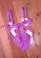Cotton On Women's Bikini Set RoseBud Crepe. Tie Back Balconette Bikini Top, Fixed Tie Side Cheeky Bikini Bottom
