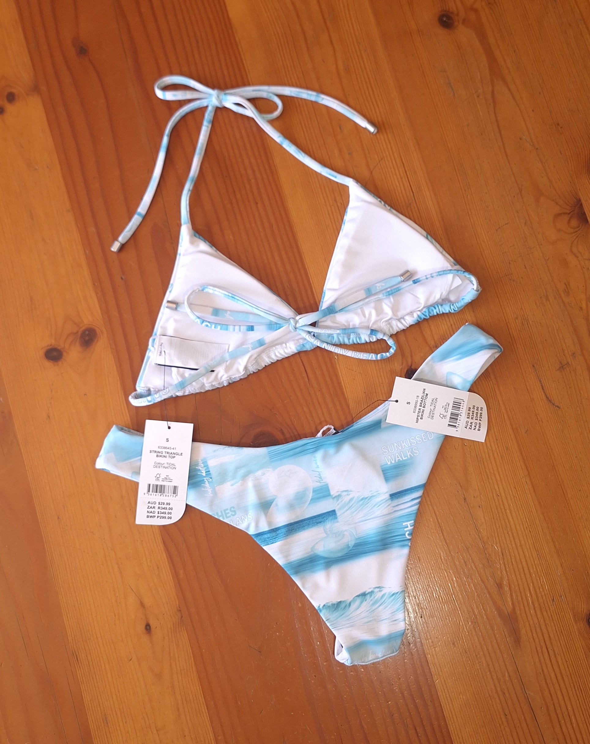 Cotton On Womens Bikini set Tidal Destination.String Triangle Bikini top,Hipster Brazilian bikini bottom