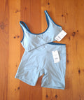 Cotton On Women's Gym Set, Teal Mist / Tidal Teal Tipping. Ultra Soft Low Back Crop / Ultra Soft Side Pocket Bike Short