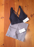 Cotton On Womens Gym Set:Seamless Plunge Strappy Back Crop and Seamless Pocket Shortie Short