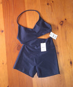Cotton On Gym Set: Shine Cross Back Halter Crop with Shine Shortie Short