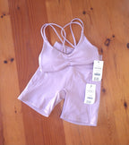 Cotton On Womens Gym Set:Ultra Soft Scrunch Front Strappy Crop and Ultra Soft Side Pocket Bike Short