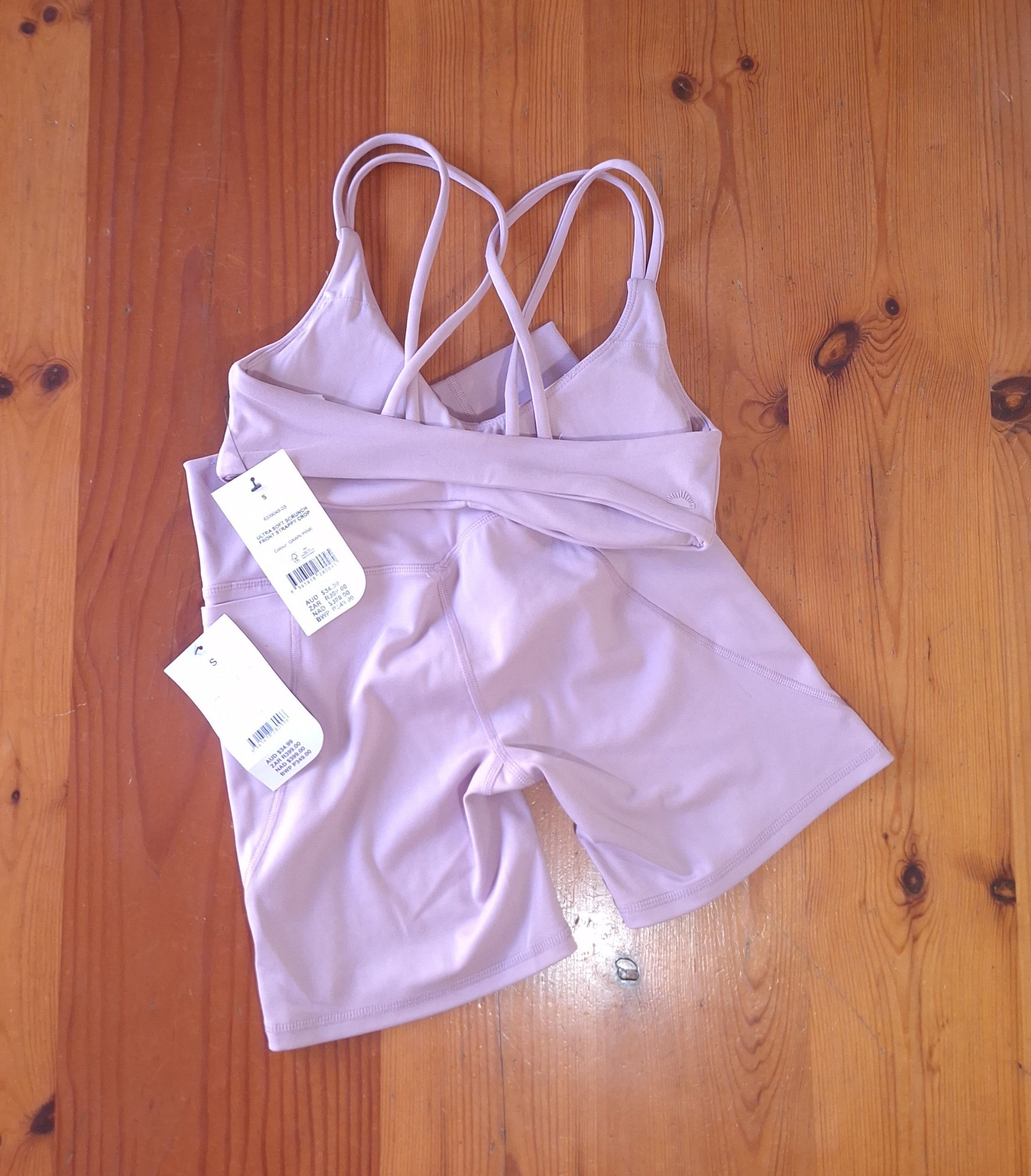 Cotton On Womens Gym Set:Ultra Soft Scrunch Front Strappy Crop and Ultra Soft Side Pocket Bike Short