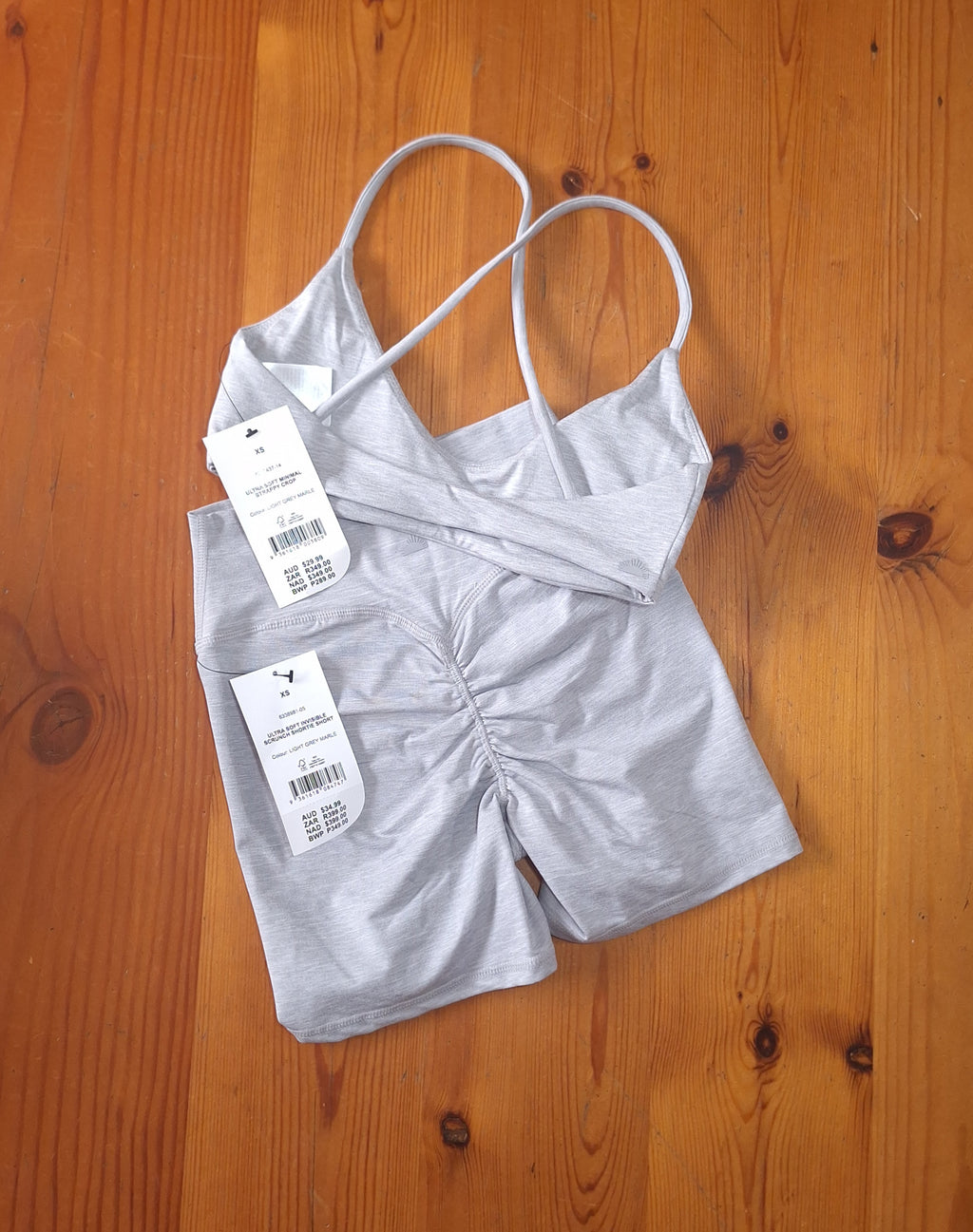 Cotton On Womens Gym Set:Ultra Soft Minimal Strappy Crop and Ultra Soft Invisible Scrunch Shortie Short