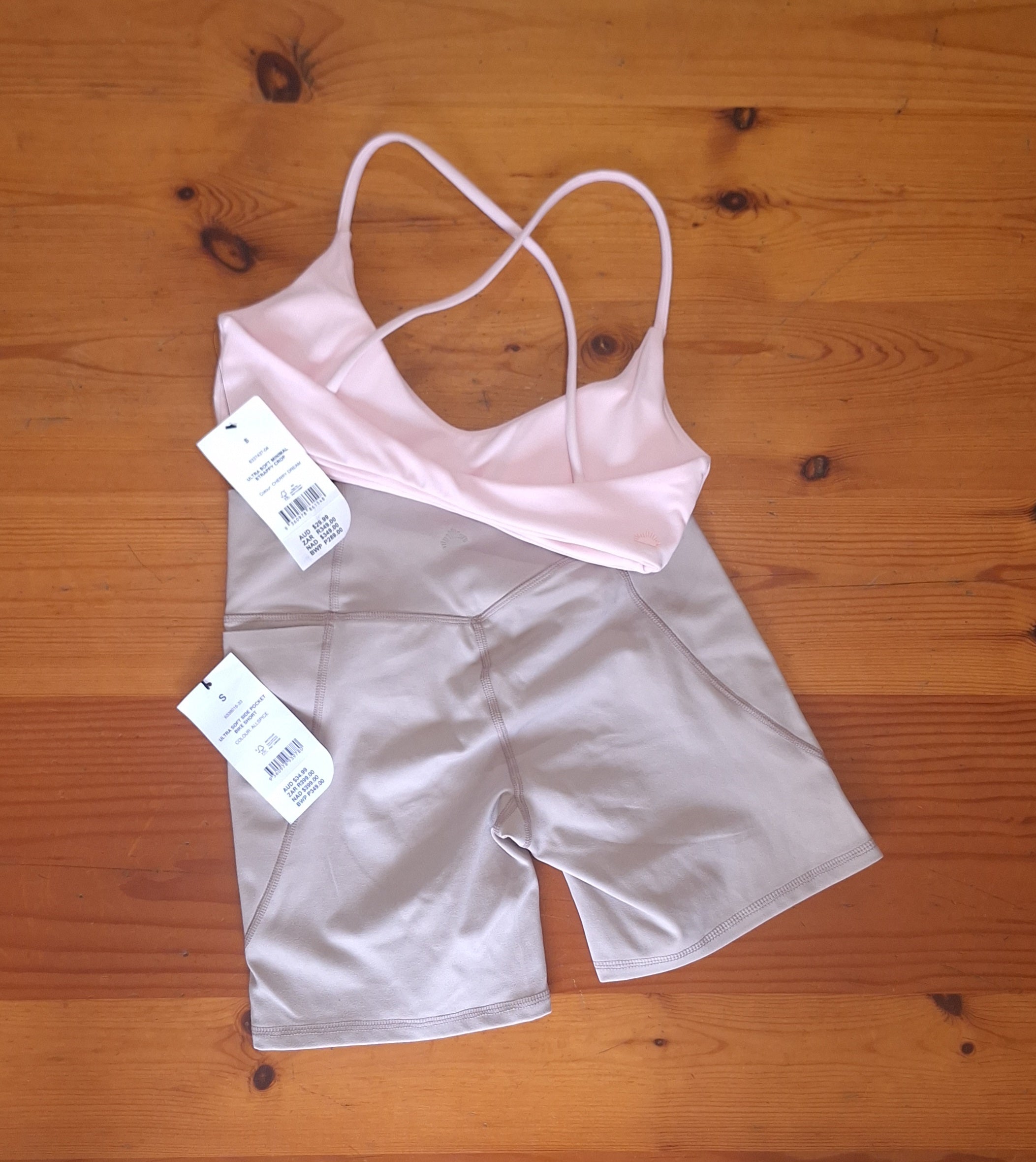 Cotton On Womens Gym Set: Ultra Soft Minimal Strappy Crop and Ultra Soft Side Pocket Bike Short