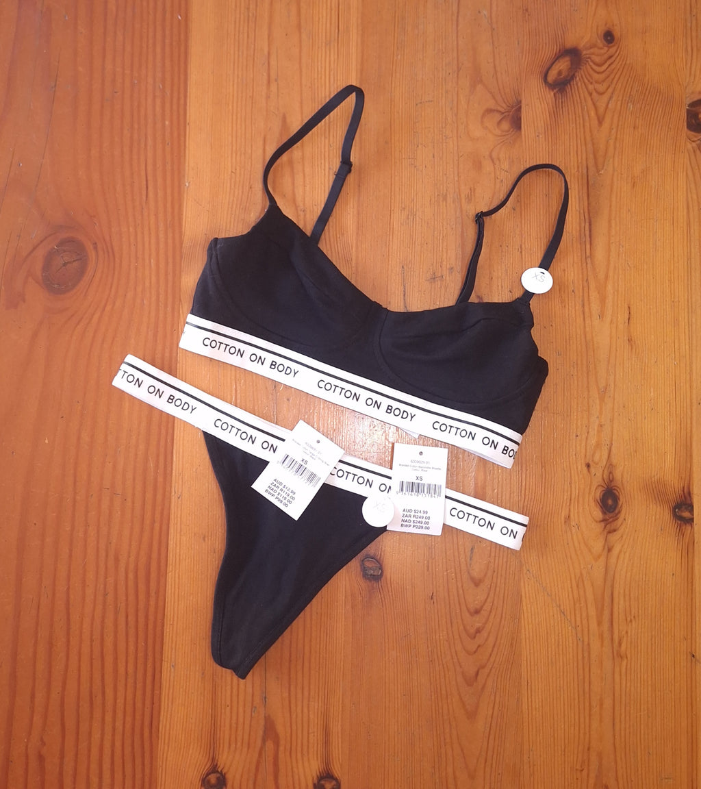 Cotton On Womens Branded Balconette Bralette and Tanga G String Brief Set