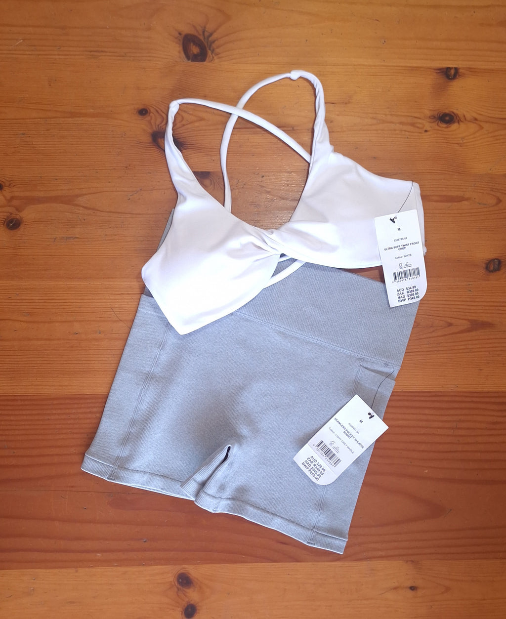 Cotton On Womens Gym Set Ultra Soft Teist Front Crop and Seamless Poclet Shortie Short