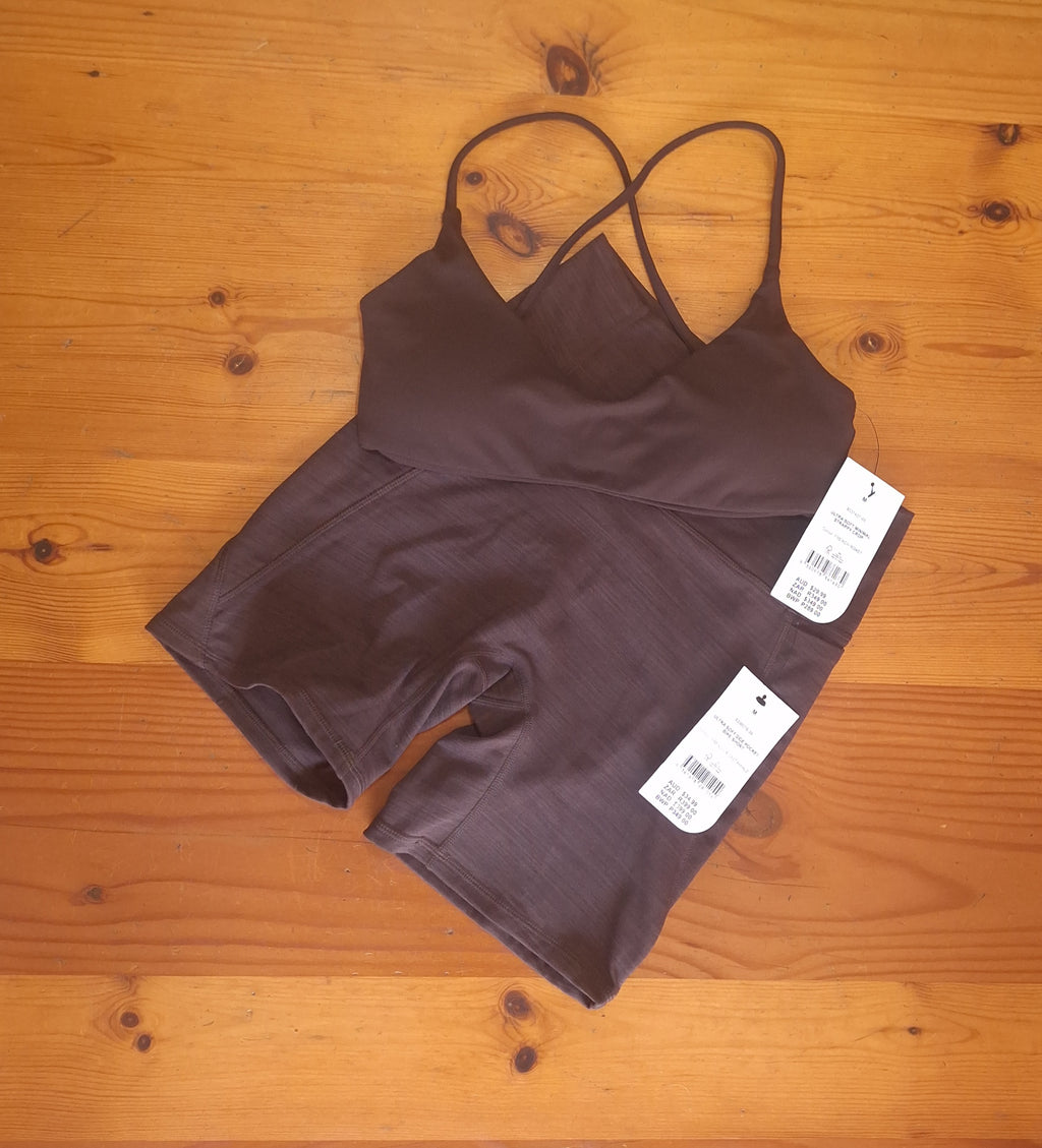 Cotton On Womens Gym Set:Ultra Soft Minimal Strappy Crop and Ultra Soft Side Pocket Bike Short