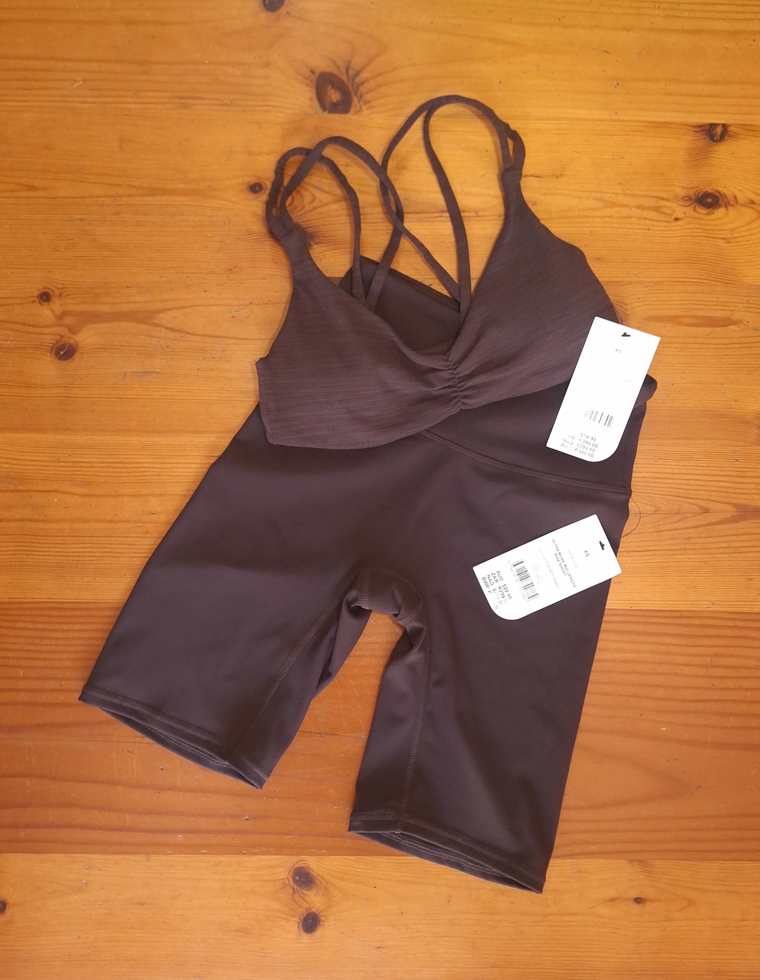 Cotton On Womens Gym Set Ultra Soft Scrunch Front Strappy Crop and Ultra Move Mid Length Bike Short