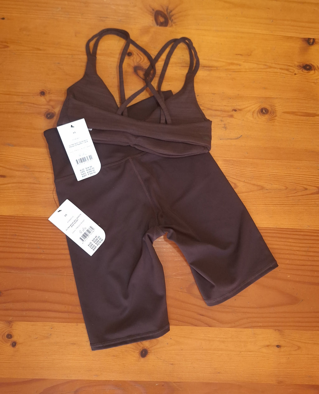 Cotton On Womens Gym Set Ultra Soft Scrunch Front Strappy Crop and Ultra Move Mid Length Bike Short