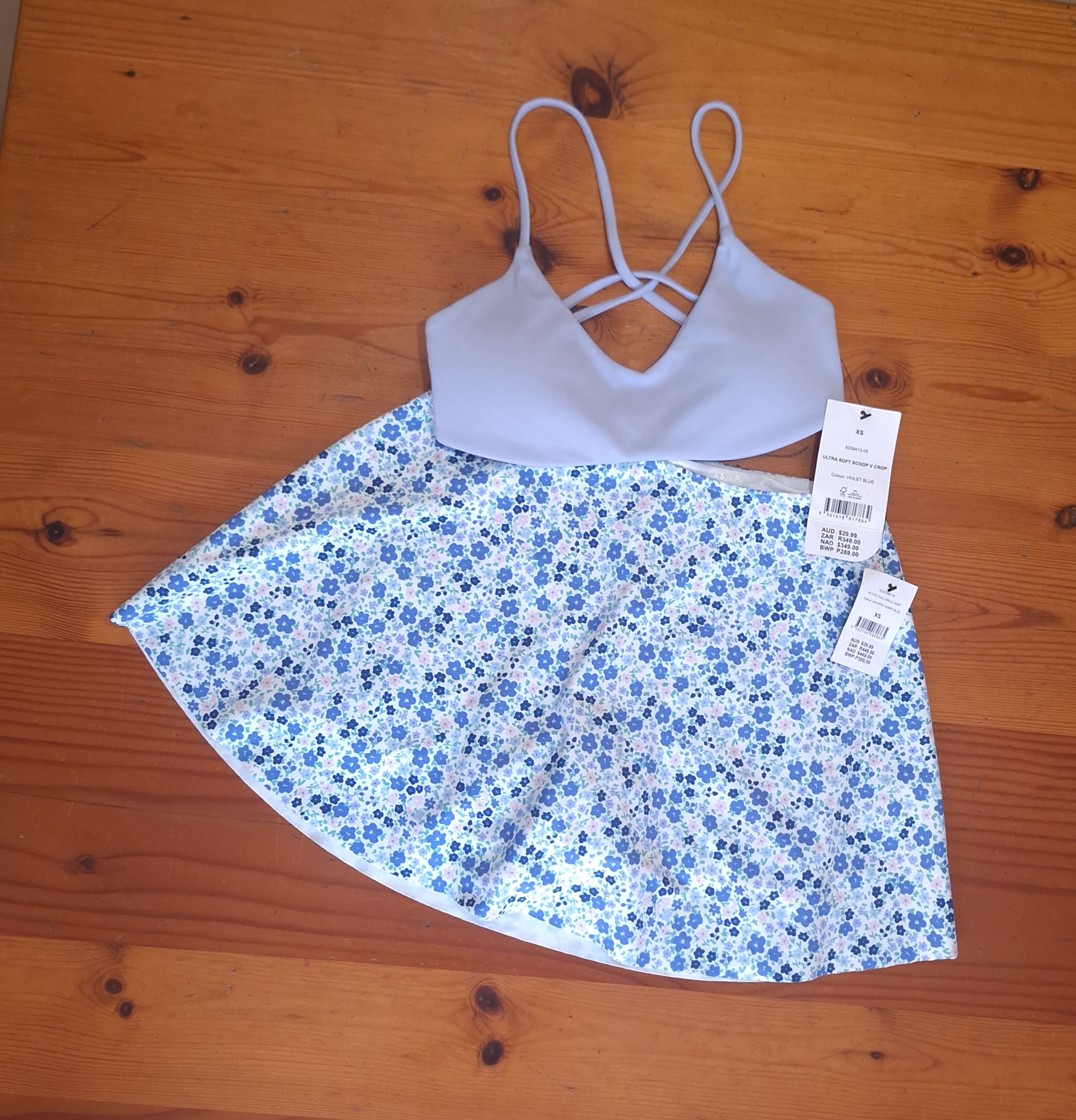 Cotton On Womens Gym Set Ultra Soft Scoop V Crop and Active Full Circle Skirt