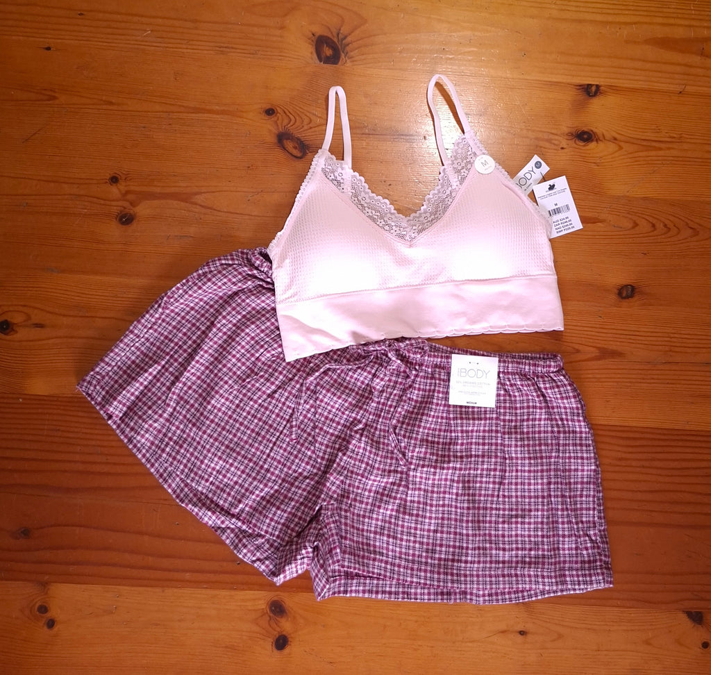 Cotton On Womens Seamless Longline Lace Trim Bralette and Cosy Soft Flannel Short