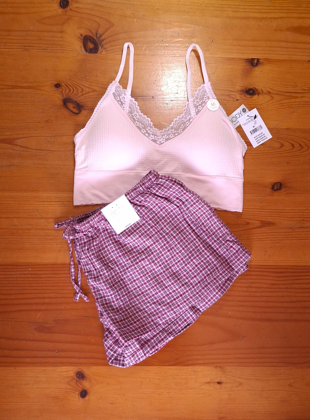 Cotton On Womens Seamless Longline Lace Trim Bralette and Cosy Soft Flannel Short