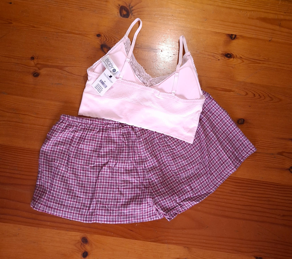 Cotton On Womens Seamless Longline Lace Trim Bralette and Cosy Soft Flannel Short