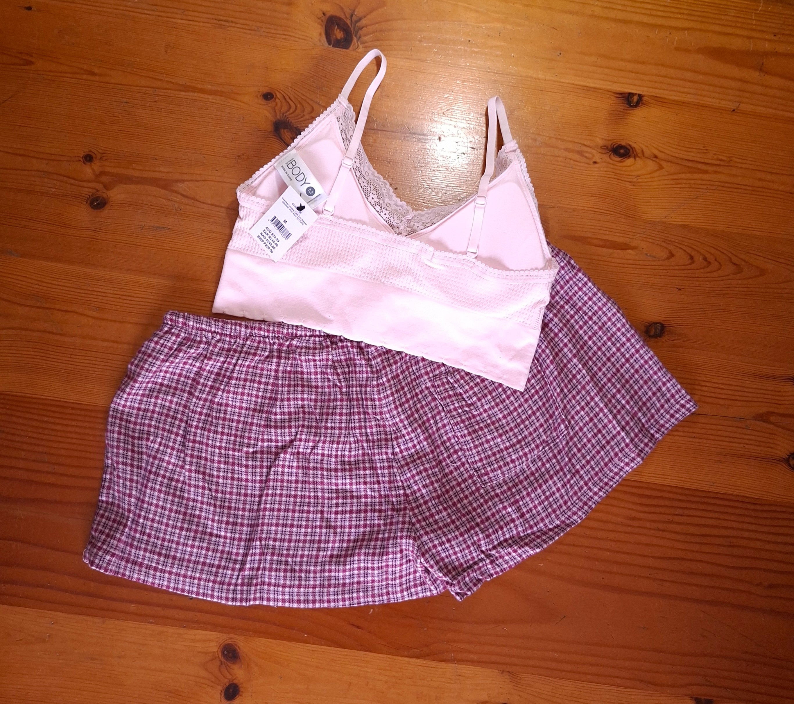 Cotton On Womens Seamless Longline Lace Trim Bralette and Cosy Soft Flannel Short