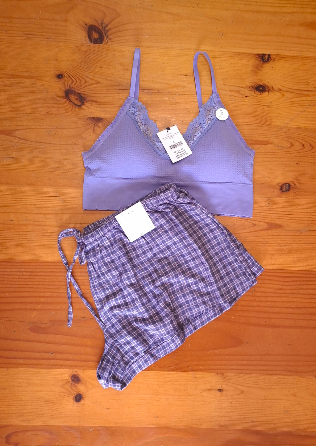 Cotton On Womens Seamless Longline Lace Trim Bralette and Cosy Soft Flannel Short