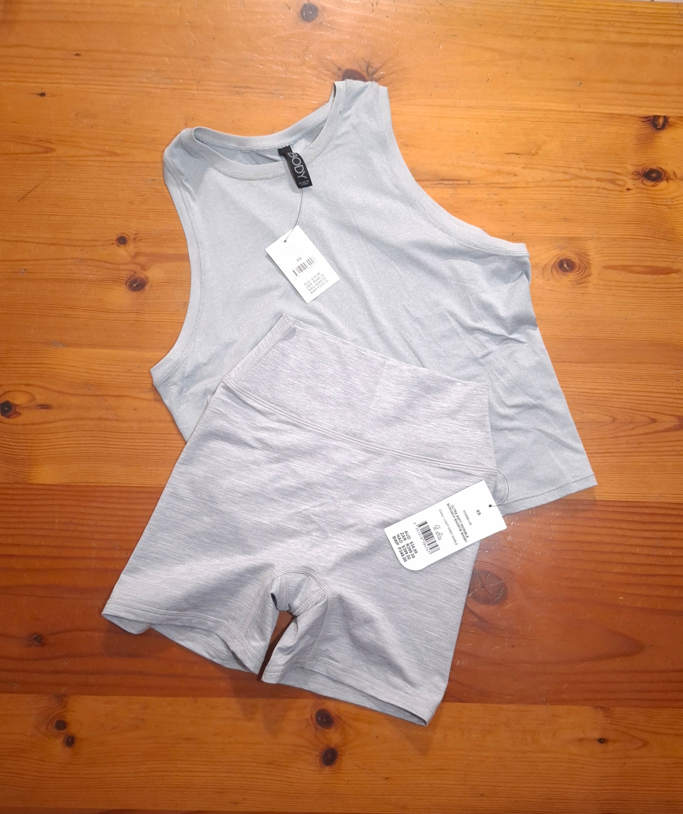 Cotton On Womens Gym Set Active Open Back Muscle Tank and Ultra Soft Invisible Scrunch Shortie Short