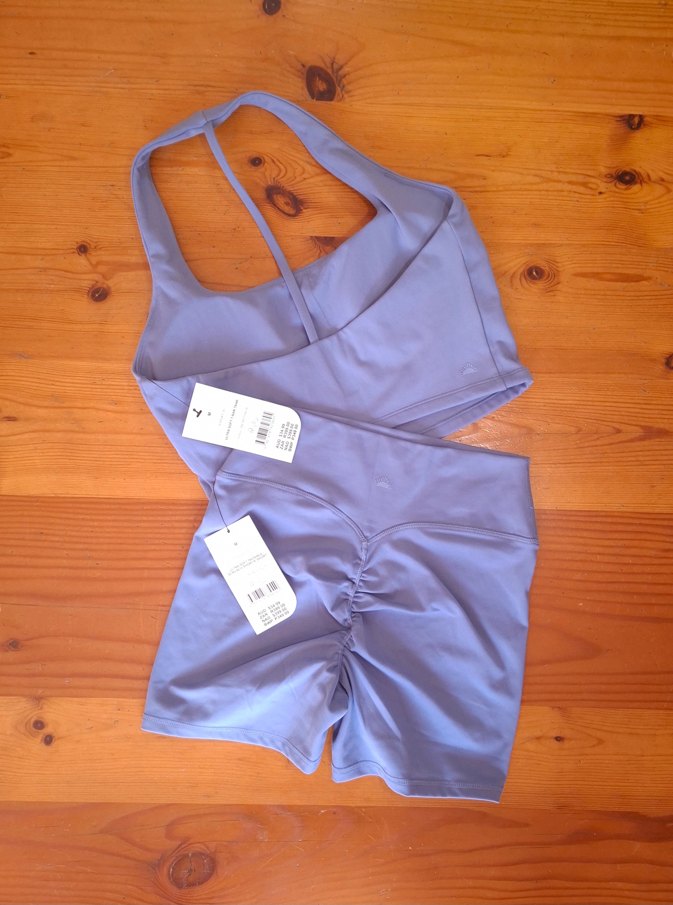 Cotton On Womens Gym Set Ultra Soft T-Bar Tank and Ultra Soft Invisible Scrunch Shortie Short