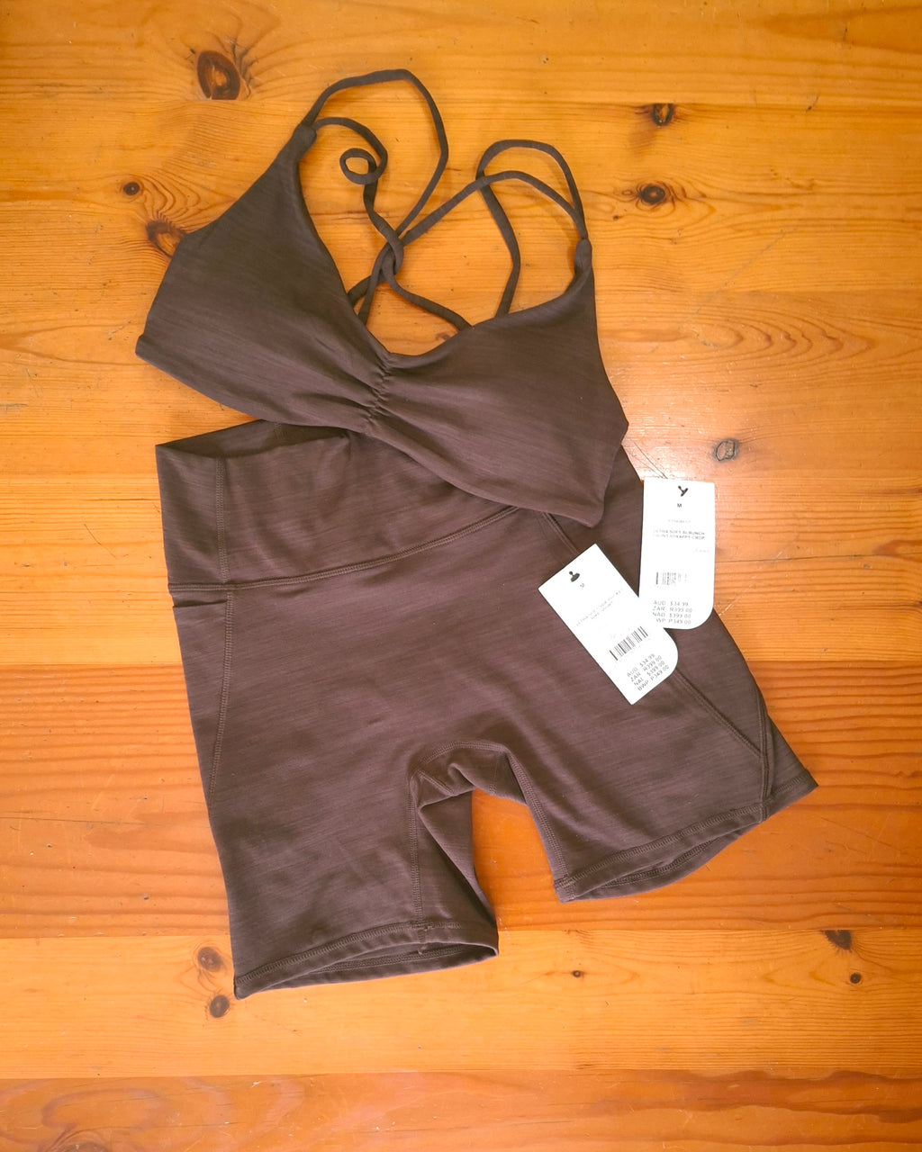 Cotton On Womens Gym Set:Ultra Soft Scrunch Front Strappy Crop and Ultra Soft Side Pocket Bike Short