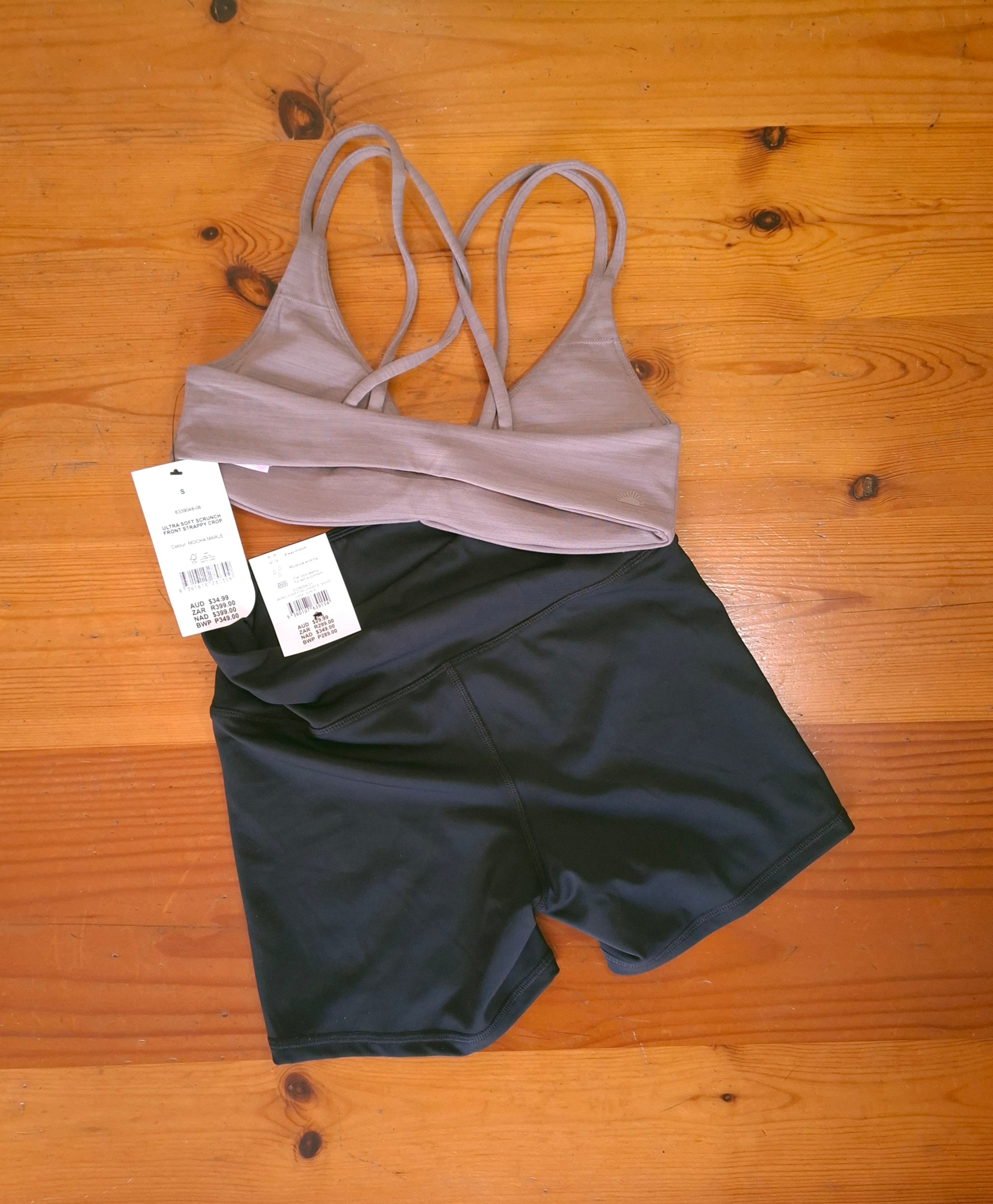 Cotton On Womens Gym Set Ultra Soft Scrunch Front Strappy Crop and Bondi Everyday Shortie Short