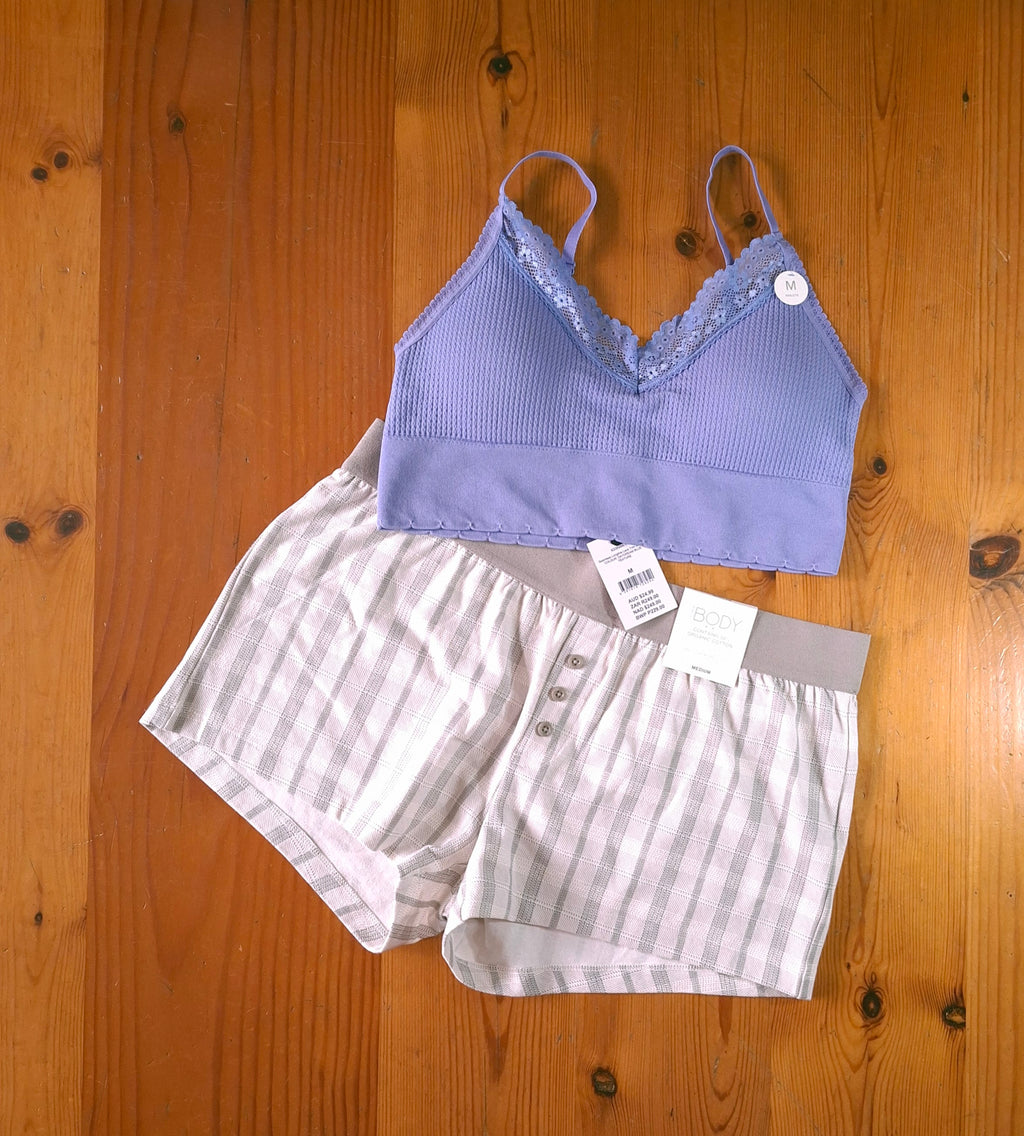 Cotton On Womens Seamless Longline Lace Trim Bralette and Dreamy Soft BoyShort