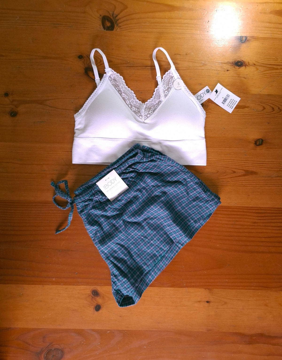 Cotton On Womens Seamless Longline Lace Trim Bralette and Cosy Soft Flannel Short