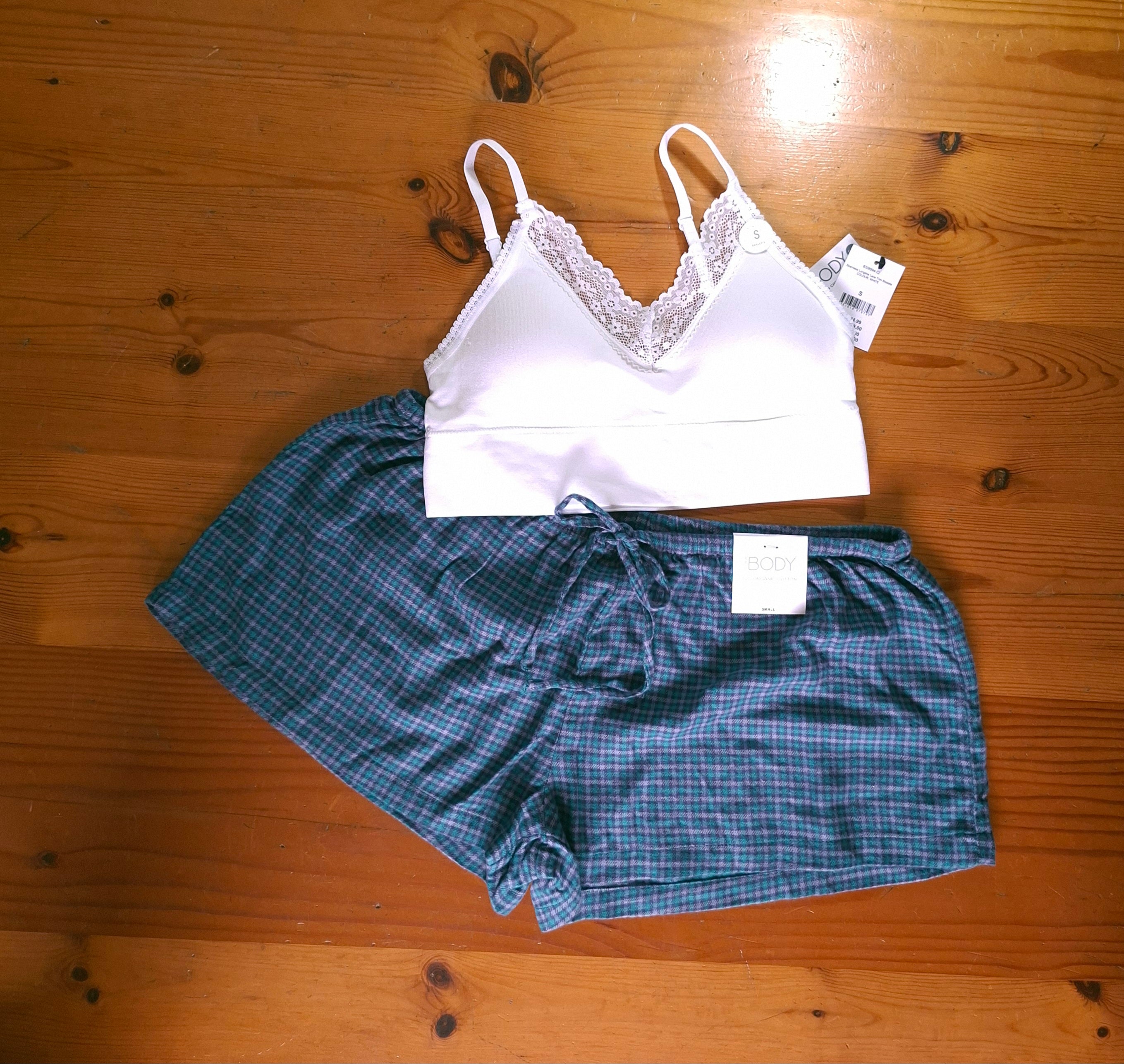 Cotton On Womens Seamless Longline Lace Trim Bralette and Cosy Soft Flannel Short