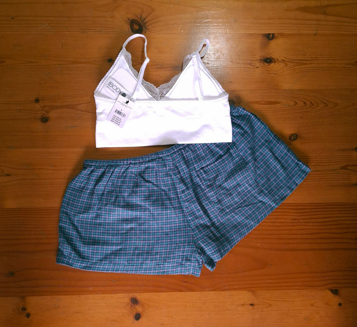 Cotton On Womens Seamless Longline Lace Trim Bralette and Cosy Soft Flannel Short