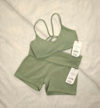 Cotton On Gym Set Ultra Soft Scoop V Crop and  Ultra Soft Roll Over Shortie Short
