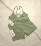 Cotton On Gym Set Ultra Soft Scoop V Crop and  Ultra Soft Roll Over Shortie Short