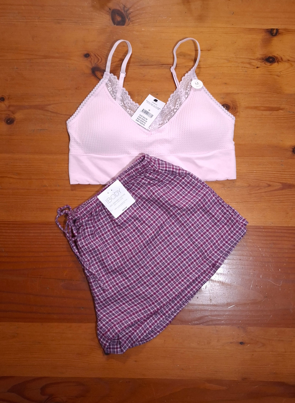 Cotton On Womens Seamless Longline Lace Trim Bralette and Cosy Soft Flannel Short